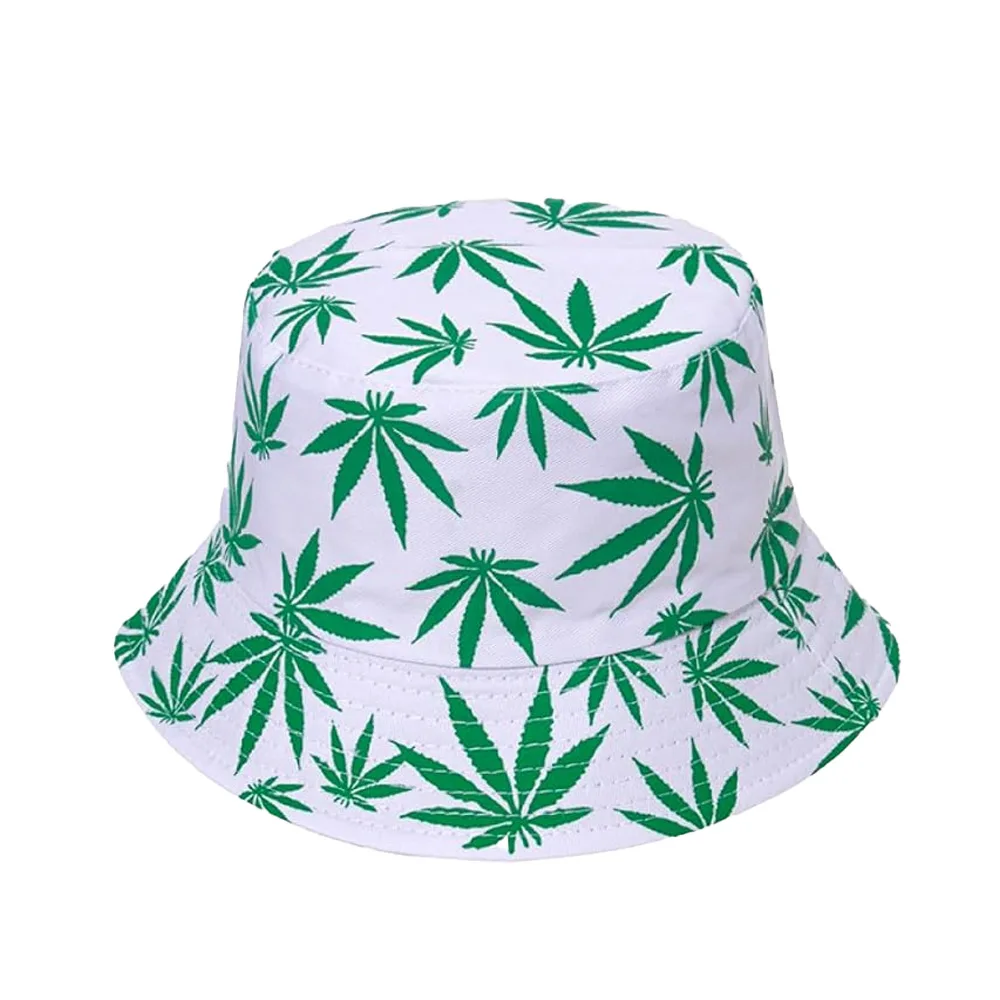 Gorro Hippie White & Green Leaves