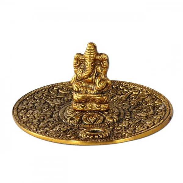 Porta Incienso Metal Ganesha Ø 11 cm. Gold